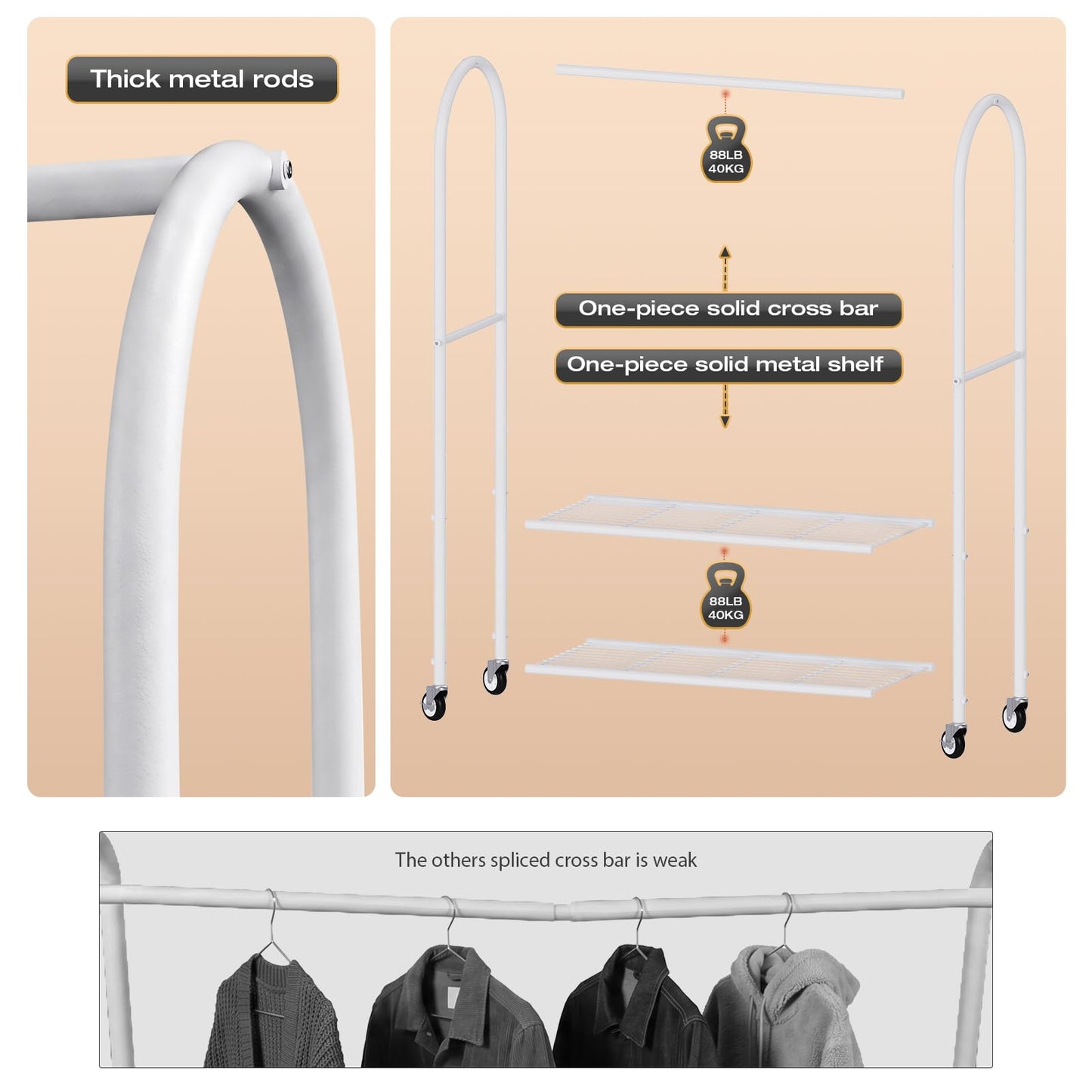 Univivi Clothes Rack with Clear Dust Cover, 2-in-1 Heavy-Duty Clothing Rack with Bottom Storage Shelf, Tool-Free Quick Assembly Portable Closet Rack for Hanging Clothes and Bedroom Closet Organization