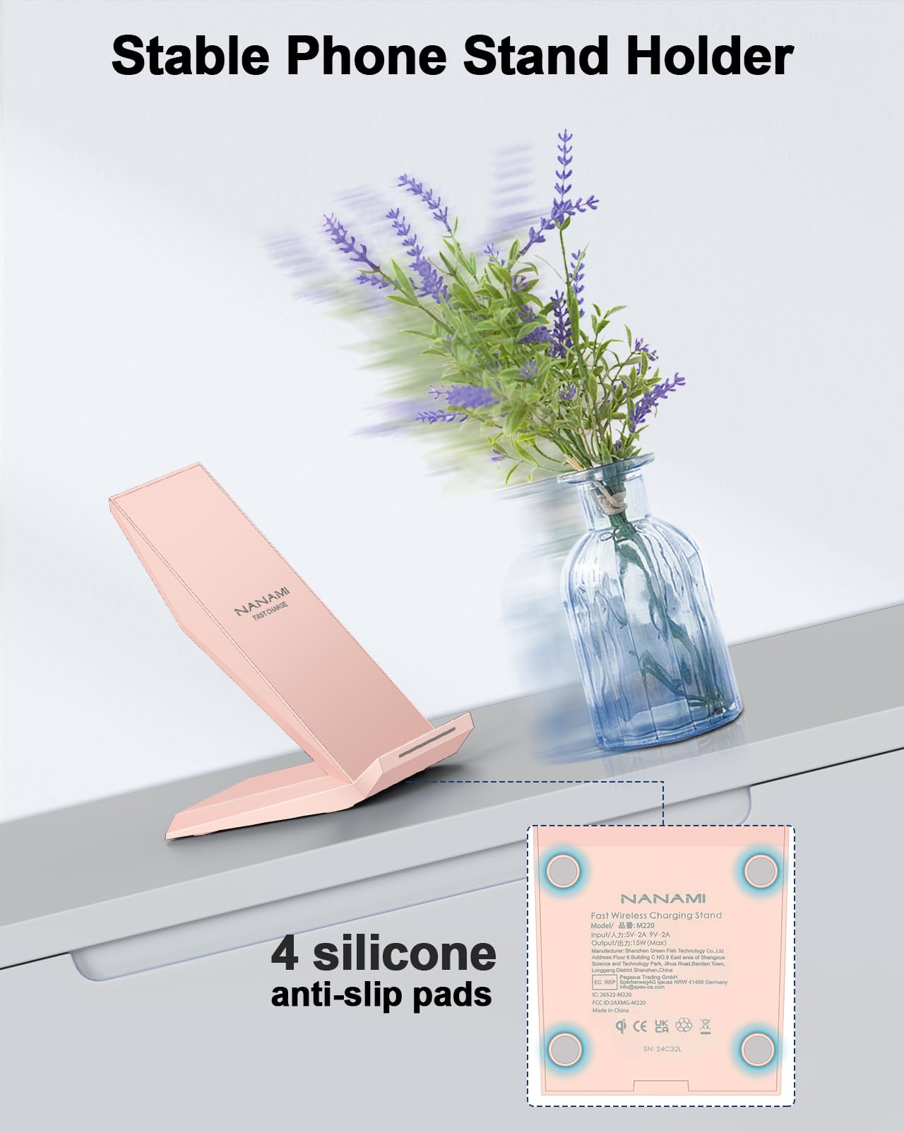 Fast Wireless Charger, [2 Pack] NANAMI Qi Certified Wireless Charging Stand Compatible iPhone 17/17 Air/17 Pro/17 Pro Max/16/15/14/13/12, Phone Charger for Galaxy S25/S24/S23/S22 and Qi-Enabled Phone