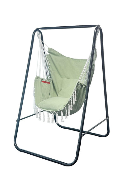 PIRNY Hammock Chair with Stand,Heavy-Duty Hammock Stand with Large Indoor Swing,MAX Load 500 LBS,Hanging Chair with Stand for Indoor Outdoor,Swing Chair with 2 Cushions Included(Green)