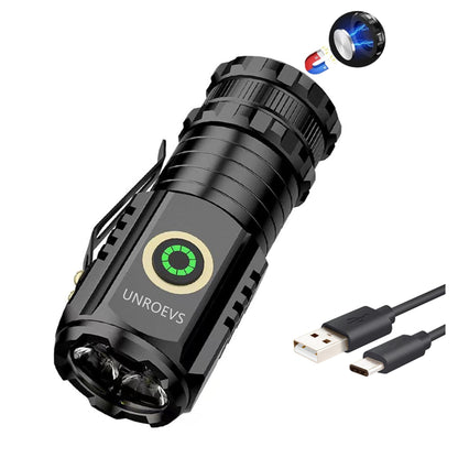 UNROEVS Mini LED Flashlight Rechargeable USB C Charging, Small Flashlights Powerful Max 2550 Lumens with 5 Light Modes, Pocket Light with Clip, Magnetic Flash Lightfor EDC,Camping, Hiking,Emergency