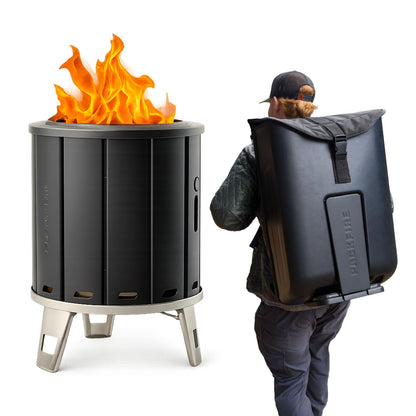 PACKFIRE 17” Portable Fire Pit for Camping - Collapsible & Folds Flat into Packable Carrying Case - Smokeless, Stainless Steel - Size Compares to Bonfire 19 - Perfect for Car, Overland Camping or RV
