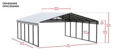 Arrow Carports Galvanized Steel Carport, Double Car Metal Carport Kit, 20' x 24' x 9', Charcoal