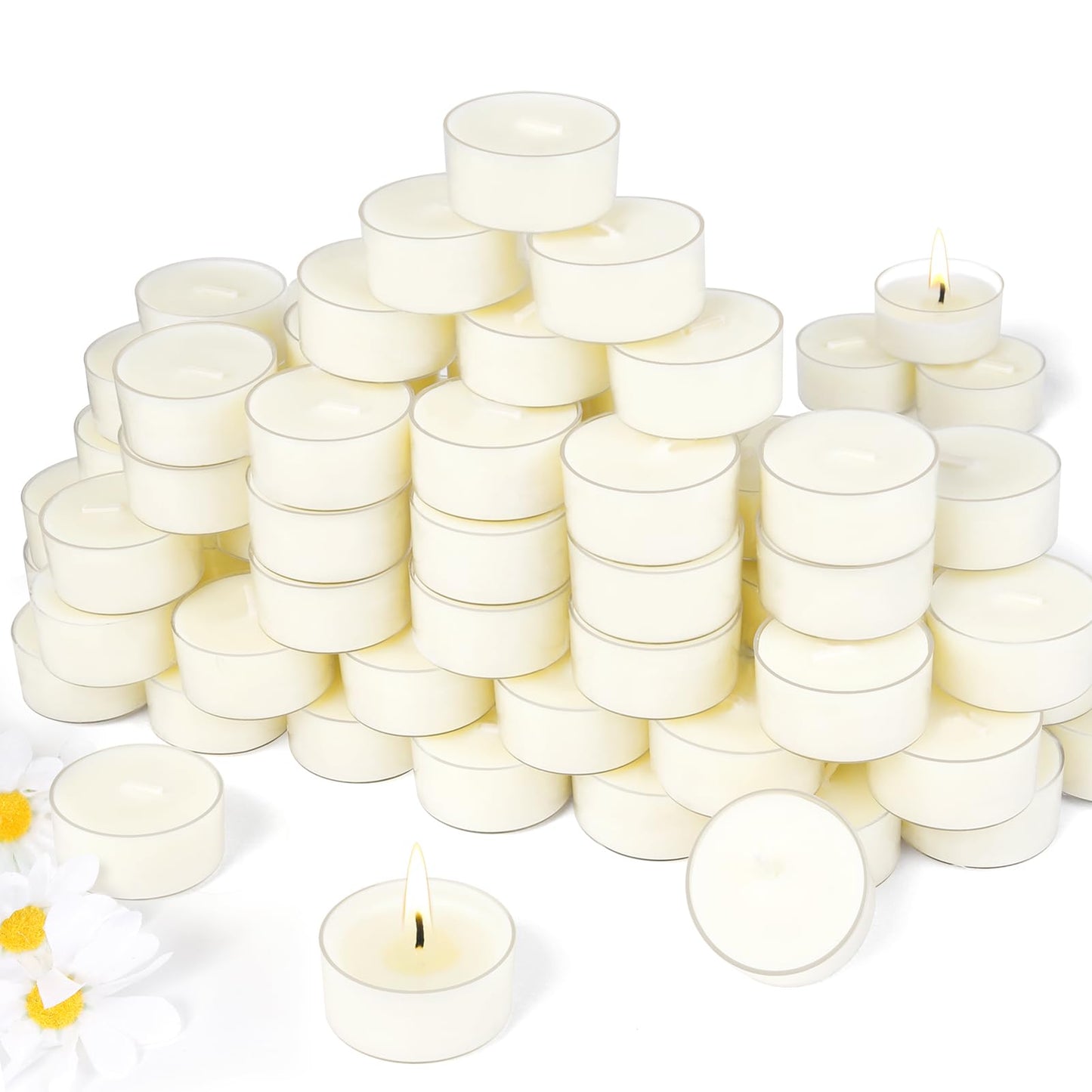 Soy Tealight Candles 120 Pack, 6 Hours Long Burning Tealights Candles Bulk, Natural Soy Wax Tea Light Candle Paraffin-Free, Unscented Small Tea Candle for Emergency,Dinner