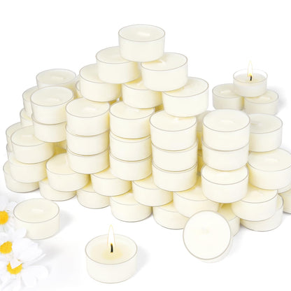Soy Tealight Candles 120 Pack, 6 Hours Long Burning Tealights Candles Bulk, Natural Soy Wax Tea Light Candle Paraffin-Free, Unscented Small Tea Candle for Emergency,Dinner