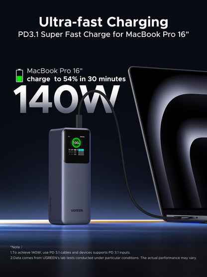UGREEN Nexode Power Bank 25000mAh 200W Laptop Portable Charger PD 3.1 Fast Charging 90Wh 3-Port Battery Pack with TFT Smart Display for MacBook Pro/Air/ipad/iPhone 17/16/Samsung S26/Dell/HP and More