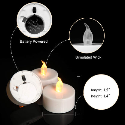Pandaing Lasts 2X Longer White Flameless Tealight Candles, 40 Pack, Batteries Included, Realistic Tea Lights Candles, Flickering Bright Tealights, Unscented Battery Operated Candles