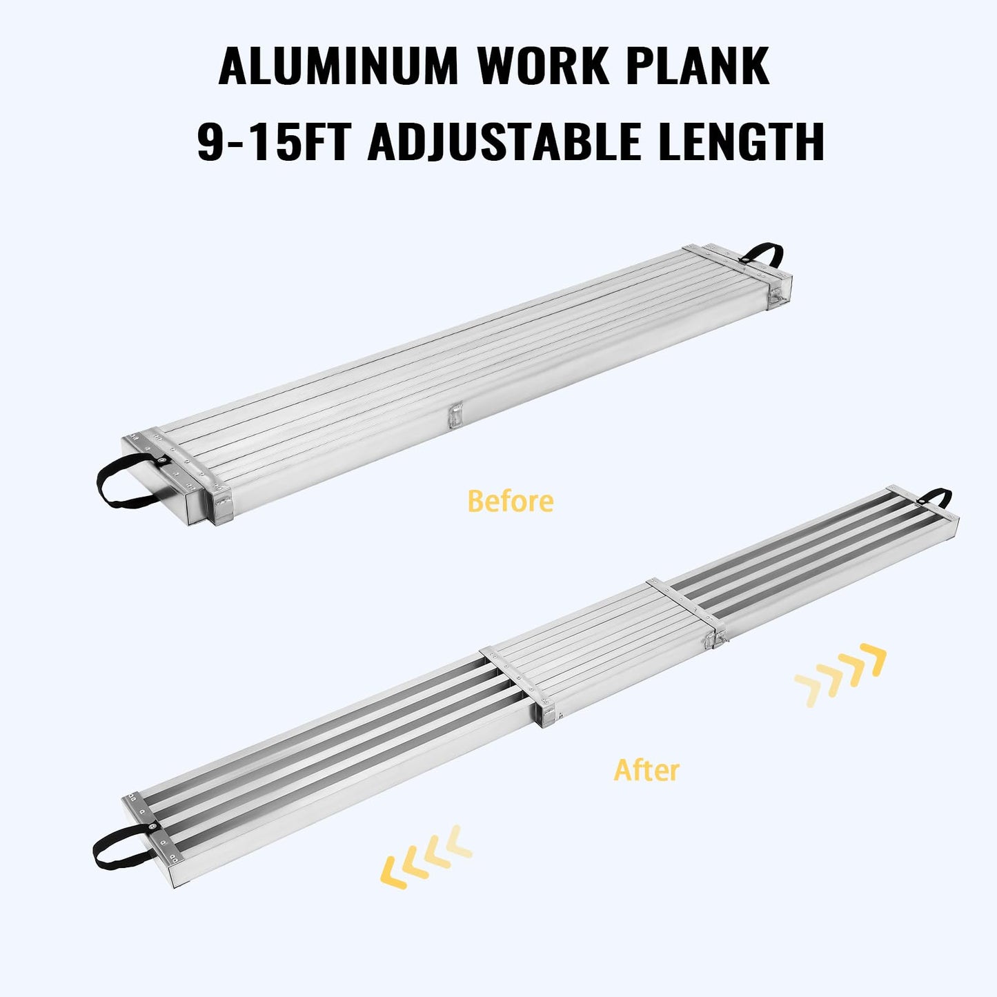 9-15ft Telescoping Work Plank, Aluminum Adjustable Scaffold Platform with Skid-Proof Surface, Ladder Accessory, 440 lbs Capacity, Extension Plank for Safe Work