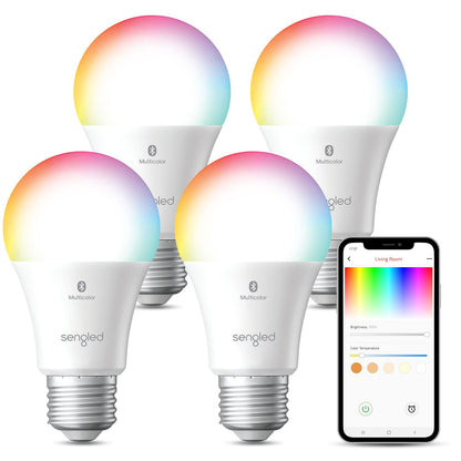 Sengled Light Bulb, S1 Auto Pairing with Alexa Devices, Color Changing , Smart Light that Work with , Bluetooth Mesh Smart Home Lighting, E26 60W Equivalent, 800LM, 4 Count (Pack of 1)