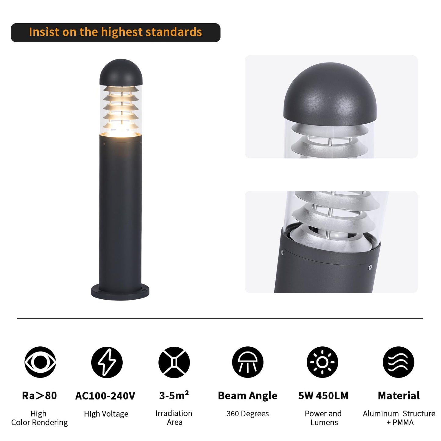 Linkmoon 31.5" Outdoor Pathway Lights Wired, AC 100-240V Landscape Path Lights, IP65 Waterproof Driveway Lighting, 3000K LED Bollard Light, Modern Bollard Landscape Lighting for Sidewalk Lawn Garden