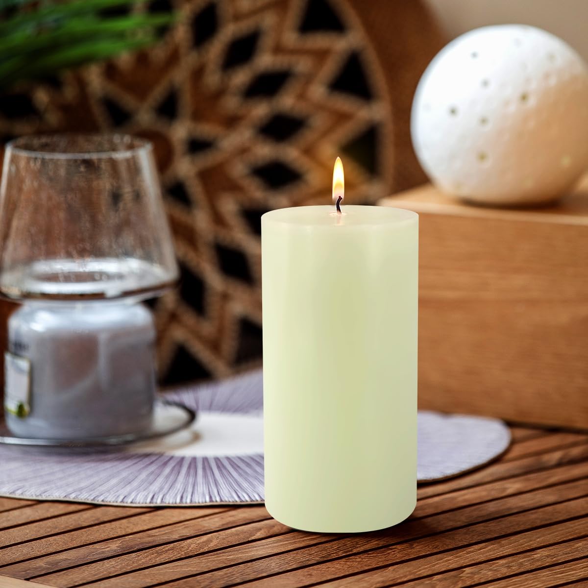 Ivory Pillar Candles Set of 3 Unscented Handpoured Weddings, Home Decoration, Restaurants, Spa, Church Smokeless Cotton Wick 2.8×6