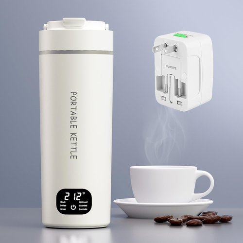 HOWDIANQY Dual Voltage Portable Electric Kettle Travel Hot Water for Tea, Coffee, 6 Temperature Controls and LCD Display, 316 Stainless Steel and 450ml, Auto Shut Off & Boil Dry Protection