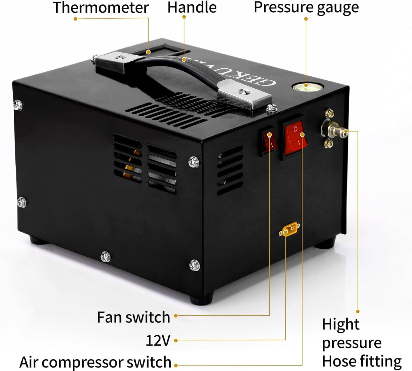 PCP Air Compressor 4500Psi/30Mpa Water/Oil Free PCP Air Pump Rifle,12V Automotive DC 110V AC PCP Airgun Compressor With Power Converter,Built-in Fan,Suitable for Paintball, Air Rifle