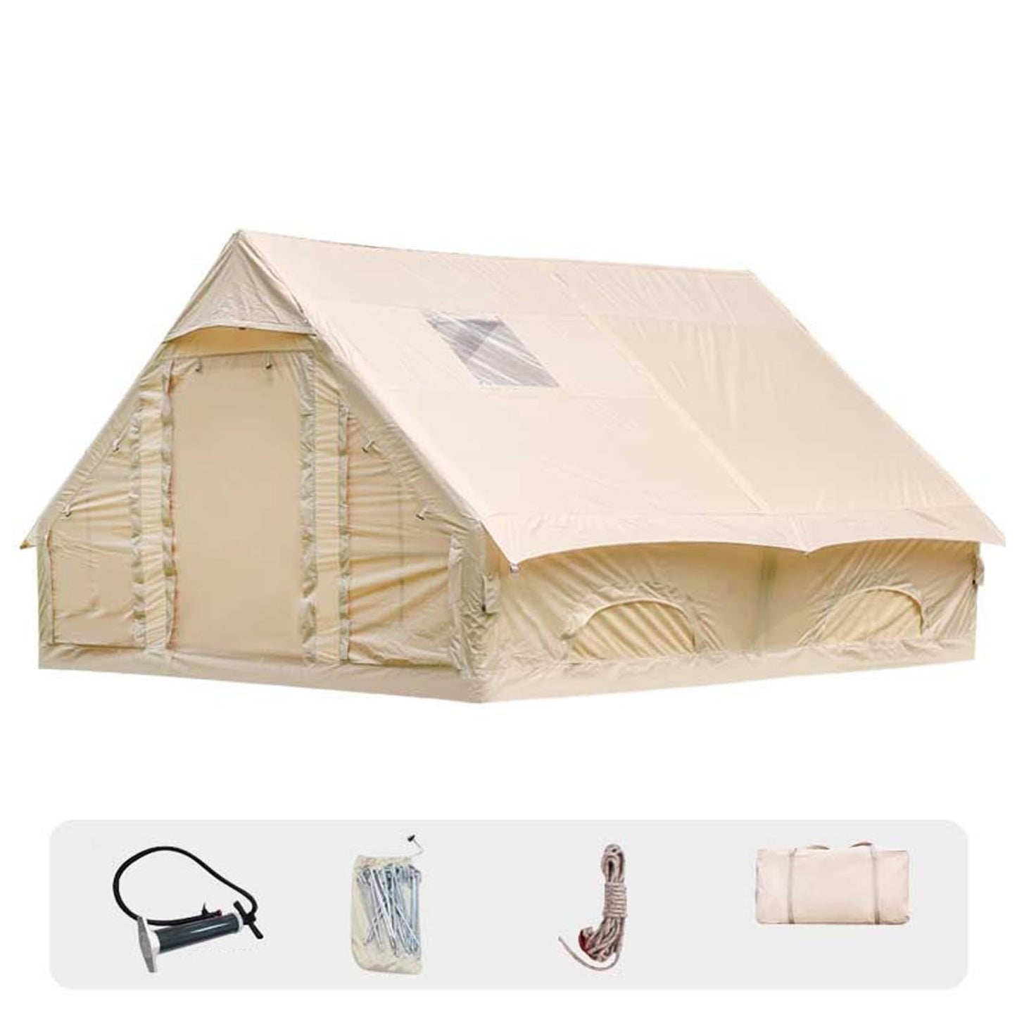 Inflatable Camping Tents with Hand Pump, Air Glamping Tents, Easy Setup Waterproof and Windproof Blow up Tent, 4 Seasons Oxford Cabin Tent with Mesh Window & Stove Jack. (13 * 10ft)