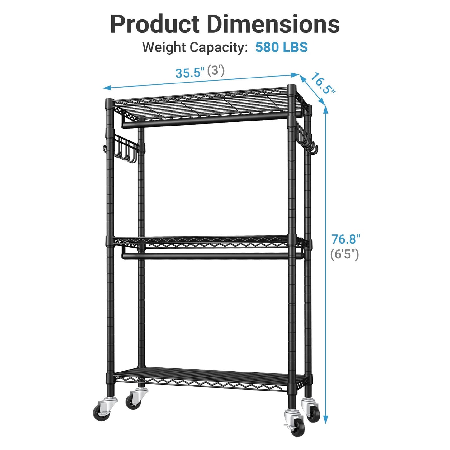VIPEK R2C Heavy Duty Rolling Garment Rack with Cover, Portable Closets with Double Rods & Lockable Wheels, Covered Clothing Rack for Hanging Clothes, Black Rack with Black Upgraded Polyester Cover
