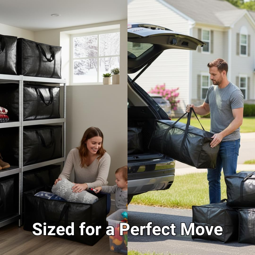 BAG-THAT! Heavy Duty Large Moving Bags - Durable Storage Totes with Strong Zipper & Comfortable Handles | 10-Pack
