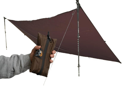 VIAM Outdoors Switchback Tan Tarp: Waterproof Camping Tarp for Hunting, Glassing, Hammock Rain Fly, Ultralight Backpacking Gear Sun Shelter & Heavy Duty Outdoor Protection - 1.1oz