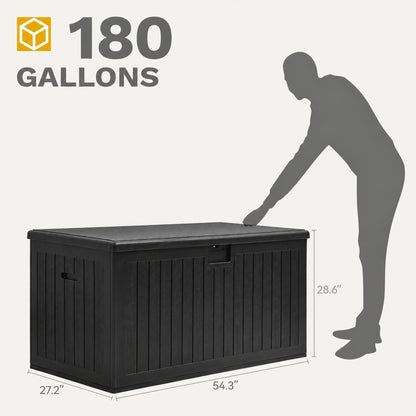 DWVO 180 Gallon Resin Outdoor Storage Box, XXL Double-Wall Waterproof Deck Box, Doubles as Table or Seating with 1000 lbs Capacity, Lockable (Black)