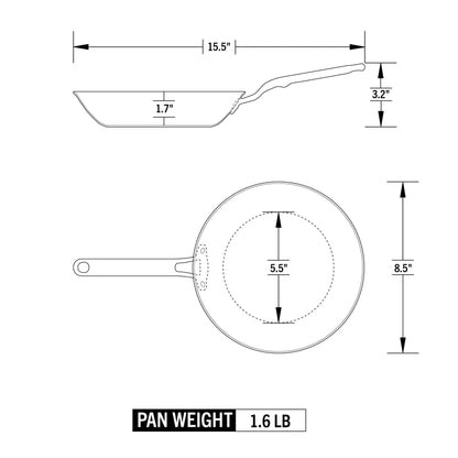 Heritage Steel Eater Series 8.5 Inch Frying Pan | Made in USA | 5-Ply Fully Clad Stainless Steel | Stay Cool Handle Design | Induction Ready & Non-Toxic