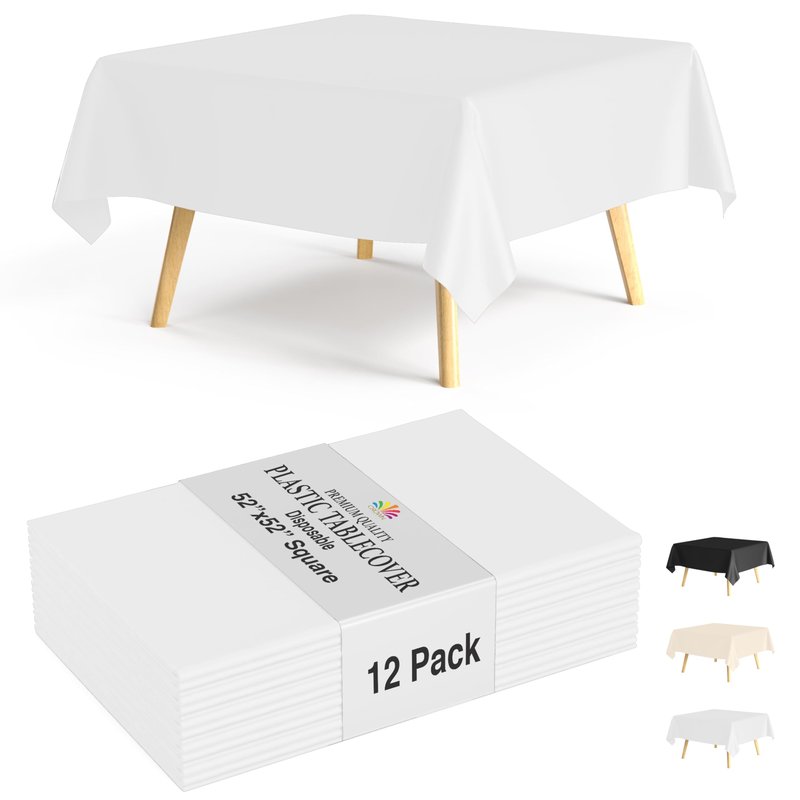 Party Solids 12-Pack White Round Plastic Tablecloth Disposable – Size: 108 Inches – Round Plastic Table Cloths for Parties, Picnics & Formal Events