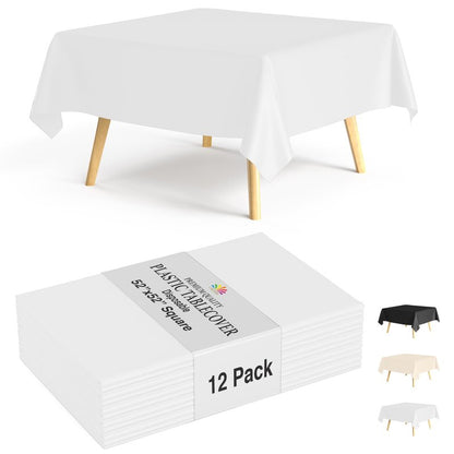 Party Solids 12-Pack White Round Plastic Tablecloth Disposable – Size: 108 Inches – Round Plastic Table Cloths for Parties, Picnics & Formal Events