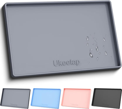 Ukeetap Extra Thick Silicone Dog & Cat Food Mat - Waterproof, Non-Slip, 19” x 12”, Gray