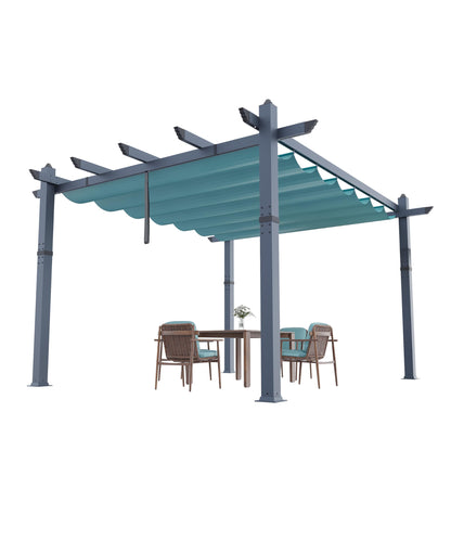 GarveeLife 10x13 ft Outdoor Pergola Metal Gazebo with Adjustable Canopy Reinforced Frame Outdoor Shelter for Backyard Garden Deck - Blue