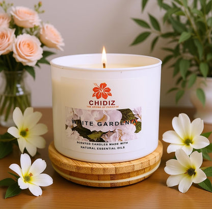 CHIDIZ White Gardenia Soy Scented Candles | Large 1 Wick Jar Candle | Up to 45 Hours Burning Time | Relaxing Aromatherapy Candles | Housewarming Gift for Women and Men (Medium, White Gardenia)