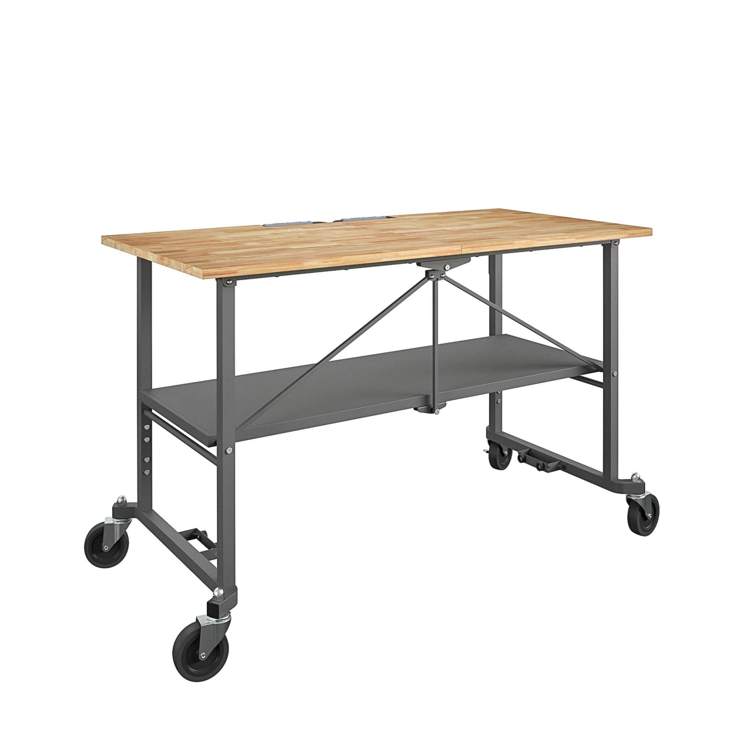COSCO SmartFold Butcher Block Portable Workbench/Folding Utility Table (Gray Steel Frame)