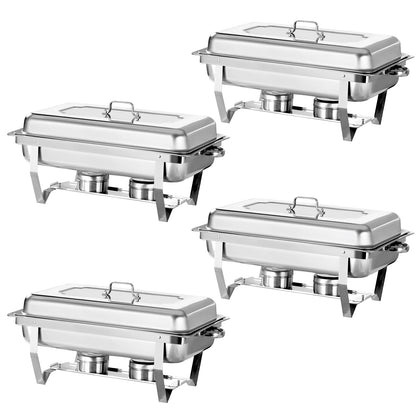 Jacgood Chafing Dish Buffet Set 4 Pack 8QT Stainless Steel Food Warmer Chafer Complete Set with Water Pan, Chafing Fuel Holder for Party Catering
