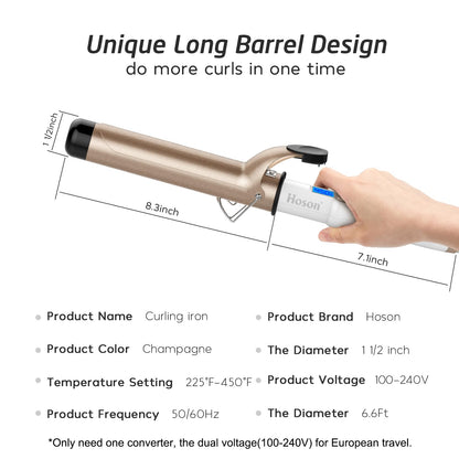 Hoson 1 Inch Curling Iron Professional Ceramic Tourmaline Coating Barrel Hair Curler, LCD Dispaly with 9 Heat Setting(225°F to 450°F for All Hair Types, Glove Include)