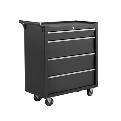 Rolling Tool Chest with Wheels, 4 Drawer Tool Storage Cabinet, Portable Toolbox Organizer with Lock, Heavy Duty Tool Chest Cart for Garage, Mechanic, Workshop, Shop, Mobile Tool Organizer, Black