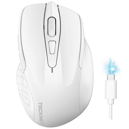 TECKNET Wireless Mouse (BT5.0/3.0 & 2.4G) Rechargeable 4800 DPI Silent USB A & Bluetooth Mouse 6 Buttons, Wide Compatibility - Grey