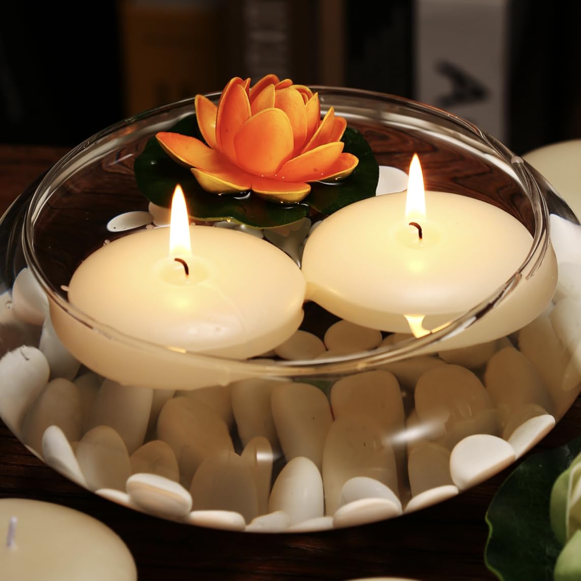 KNOURT 24 Pack Floating Candles, 3” Ivory Unscented Dripless Wax Burning Candles, for Weddings, Party, Cylinder Vases, and Home Decorations