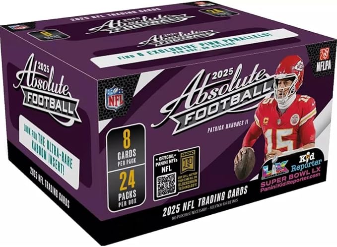 2025 Absolute Football NFL Retail Box with 192 Trading Cards + 6 Toploaders + StreetCards Magnet! Look for The Kaboom Insert!