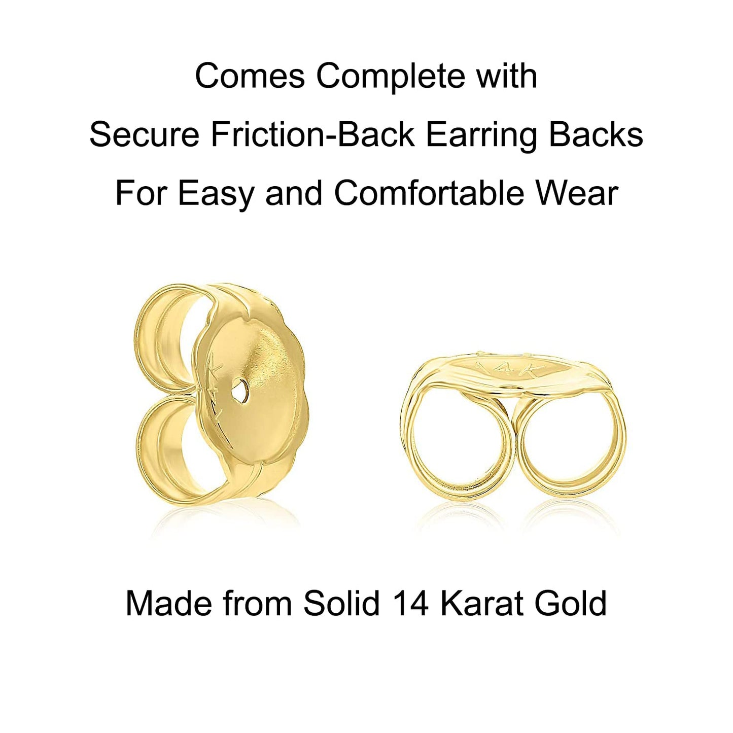 Solid 14k Yellow Gold Solitaire Round Cubic Zirconia CZ Stud Earrings with 14k Gold Butterfly Push Backings