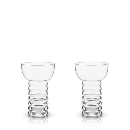 Viski Pacific Crystal Pearl Diver Tropical Tiki Tumbler Set of 2 - Premium Crystal Clear Glass, Stylish Tiki Glasses for Cocktails Gift Set, 12 oz