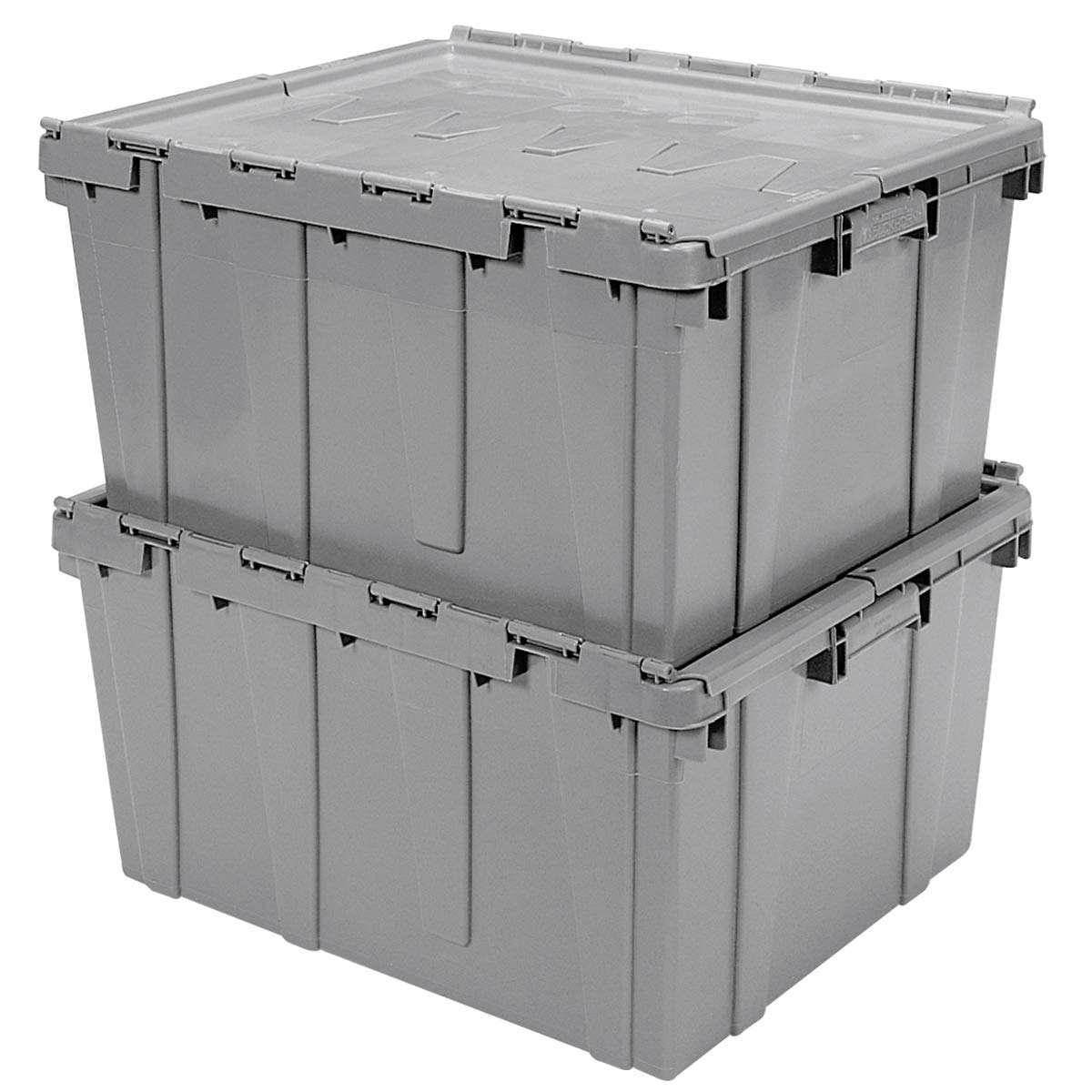 Akro-Mils 39175 Industrial Plastic Storage Tote with Hinged Attached Lid, (21.5-Inch L by 15-Inch W by 17-Inch H), Gray, (4-Pack)