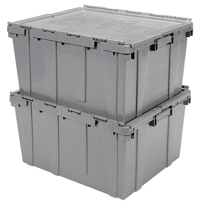 Akro-Mils 39175 Industrial Plastic Storage Tote with Hinged Attached Lid, (21.5-Inch L by 15-Inch W by 17-Inch H), Gray, (4-Pack)