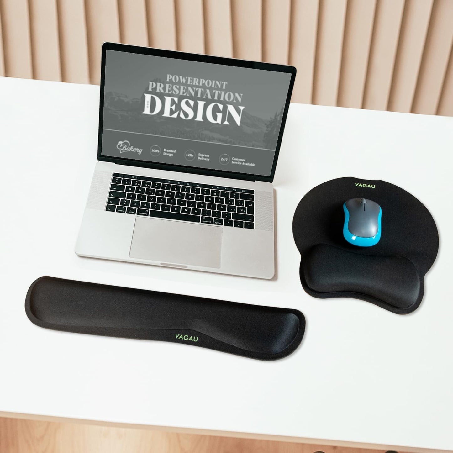VAGAU Premium Keyboard Wrist Rest and Mouse Pad Wrist Support, Ergonomic Memory Foam Set for Office, Laptop, Mac, Computer and Gaming, Comfortable Typing &Wrist Pain Relief (2 Pack)