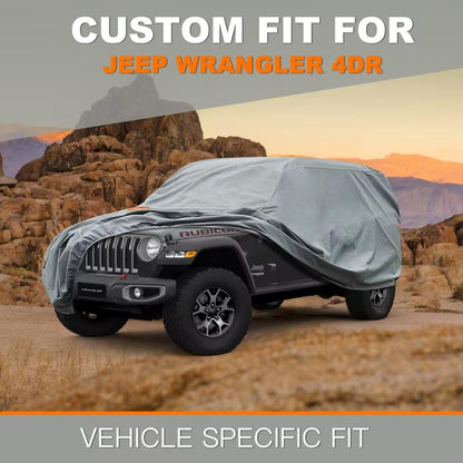 Kayme Heavy Duty Jeep 4dr Car Cover, Custom Fit Jeep Wrangler Unlimited 4 Door JK JL Rubicon/Sahara,etc Waterproof All Weather for Automobiles, Full Car Cover - Sun, Rain & UV Protection