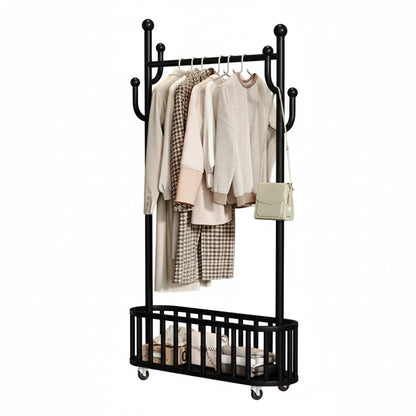 CuisinSmart Rolling Clothes Rack with Wheels, 68.9 Inch Tall Heavy Duty Metal Gold Garment Rack with Basket, Movable Portable Clothes Rack for Bedroom 100cm Black