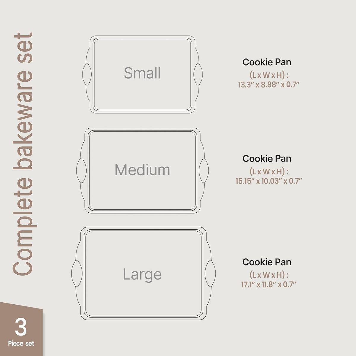 BAKKEN Nonstick Cookie Sheets Set - 3-Piece Stackable Carbon Steel Bakeware with Silicone Handles | White Marble
