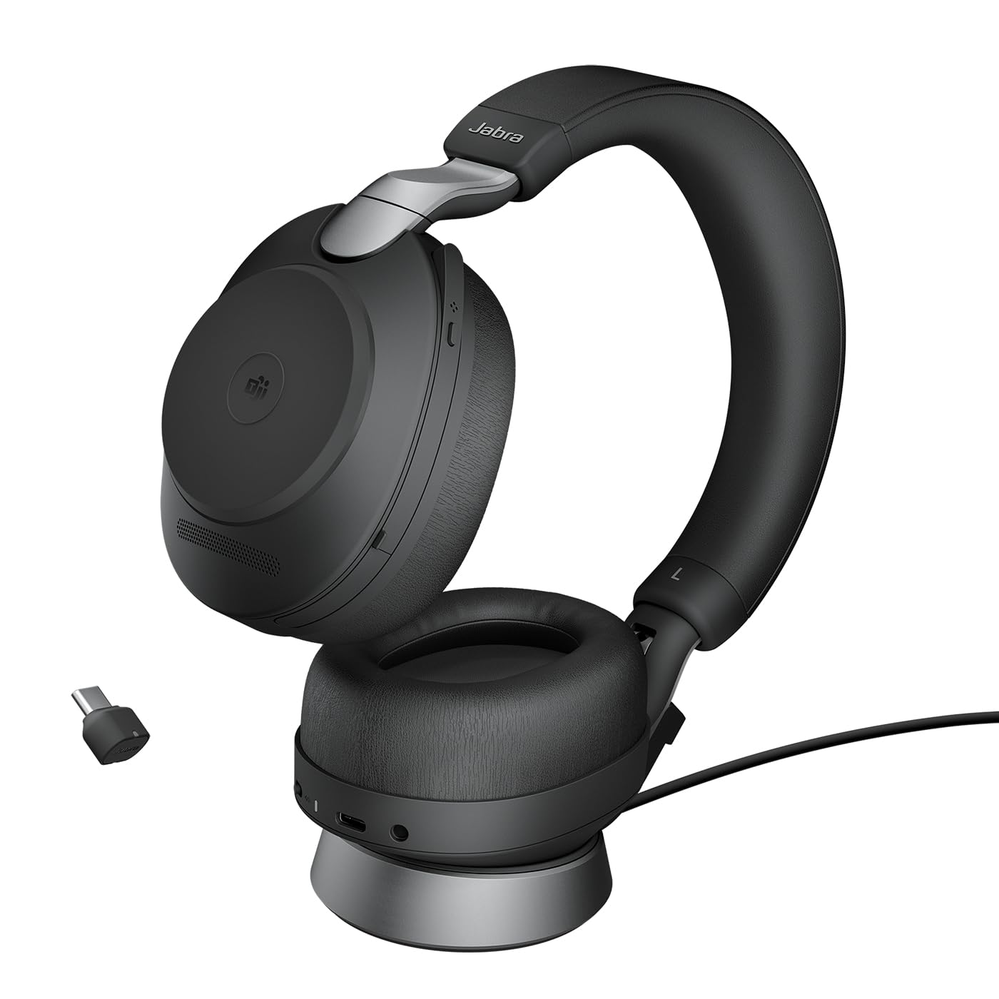 Jabra Evolve2 85 Wireless PC Headset – Noise Cancelling MS Certified Stereo Headphones with Long-Lasting Battery – USB-A Dongle, Charging Stand – Black