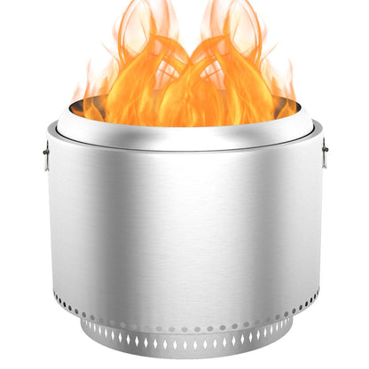 27" Smokeless Fire Pit, Portable Stainless Steel Firepit for Camping, Backyard, Beach,360° Airflow Wood Burning Outdoor Fireplace with Stand & Removable Ash Pan