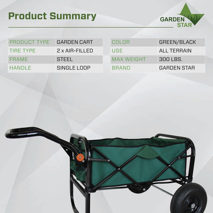 Garden Star 71001 Collapsible Folding Outdoor Utility Wagon for use Gardening, Camping, Beach, Sports Events, 13" Air-Filled Tires for Load Hauling on All Terrains, Easy Assembly