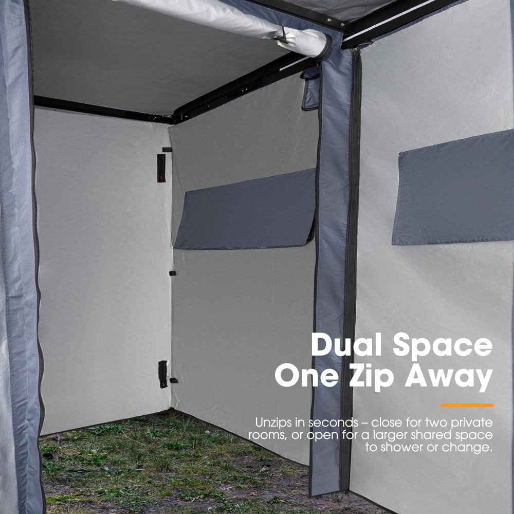 SanHima 2 Room Awning Shower Tent with Roof - Car Side Shower Room w/LED Light, Camping Waterproof Portable Privacy Shelter Bathroom Overland, Gray