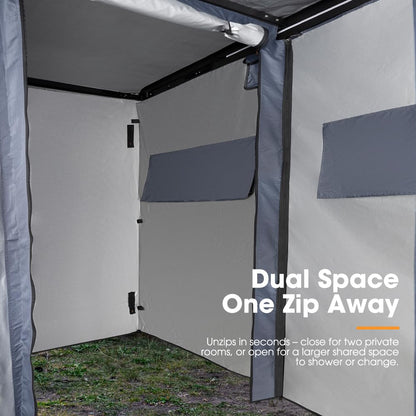 SanHima 2 Room Awning Shower Tent with Roof - Car Side Shower Room w/LED Light, Camping Waterproof Portable Privacy Shelter Bathroom Overland, Gray