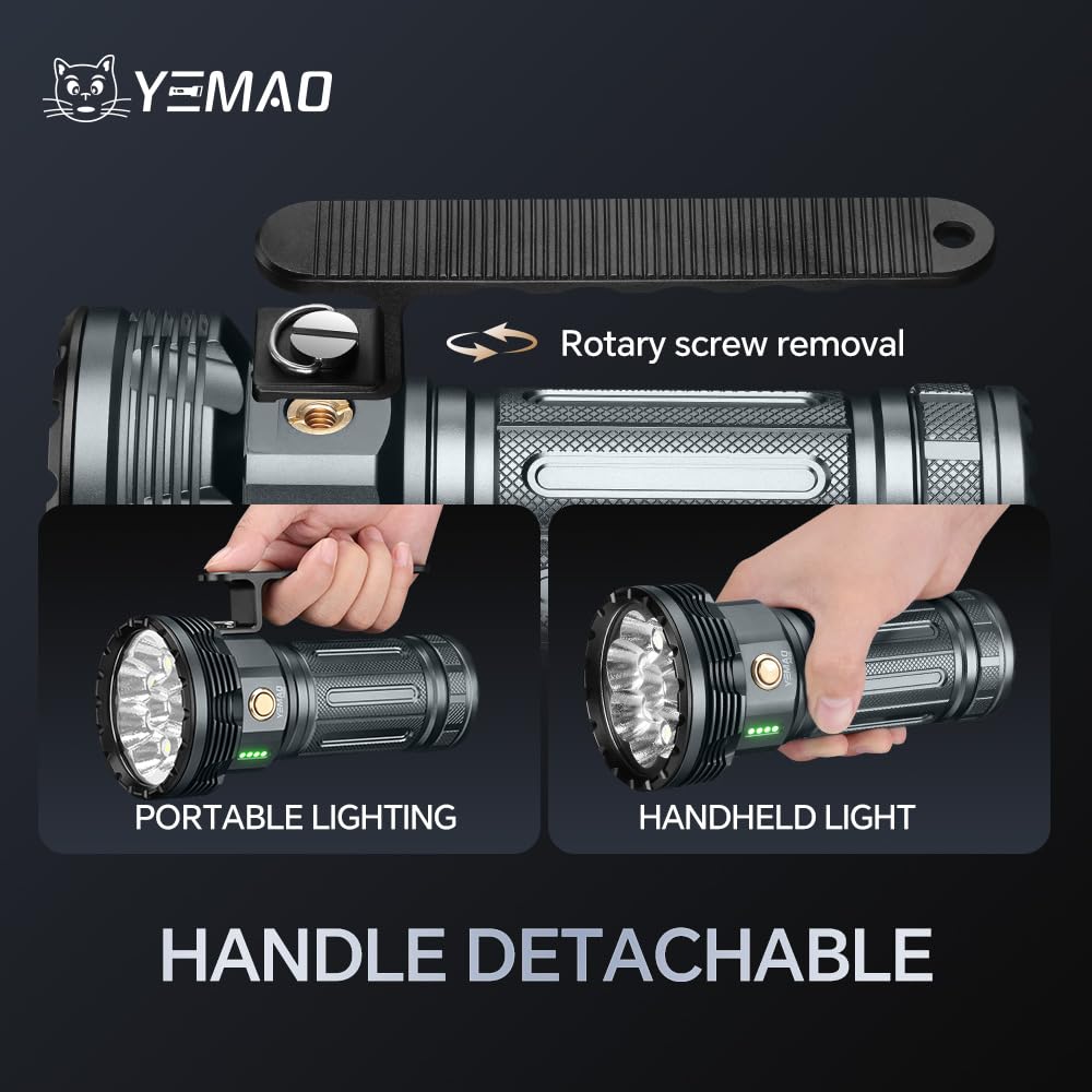 Yemao Rechargeable Flashlights 20000 High Lumens, Brightest Flashlight, Super Bright LED Flashlight Type C Charged, 5 Modes Long Lasting 60 Hours, for Emergencies, Camping, Outdoor, Caving