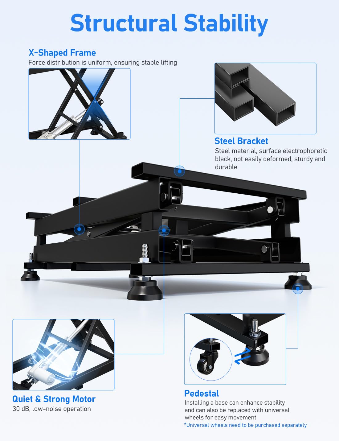 DIHOOL Electric Scissor Lift Table, 440Lbs Capacity, 8.07"-26.97" Height Adjustable Lifting Platform, Super Quiet with Remote & WiFi Control, Obstruction Detection, AC/DC Power for Home/Industrial Use