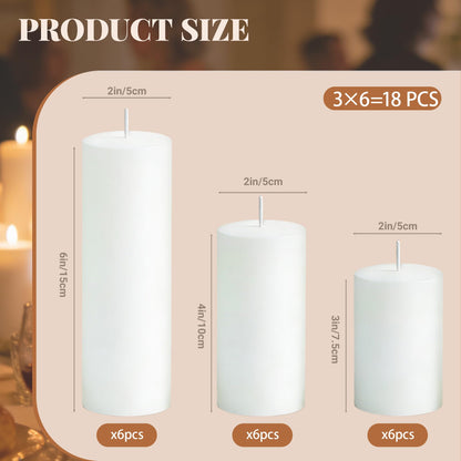 SDBALLBZ 18 Pcs White Pillar Candles Bulk Set, 2x3” 2x4” 2x6” Paraffin Hurricane Candles, Unscented Dripless Smokeless, Long Burning for Party Wedding Events Home Decor
